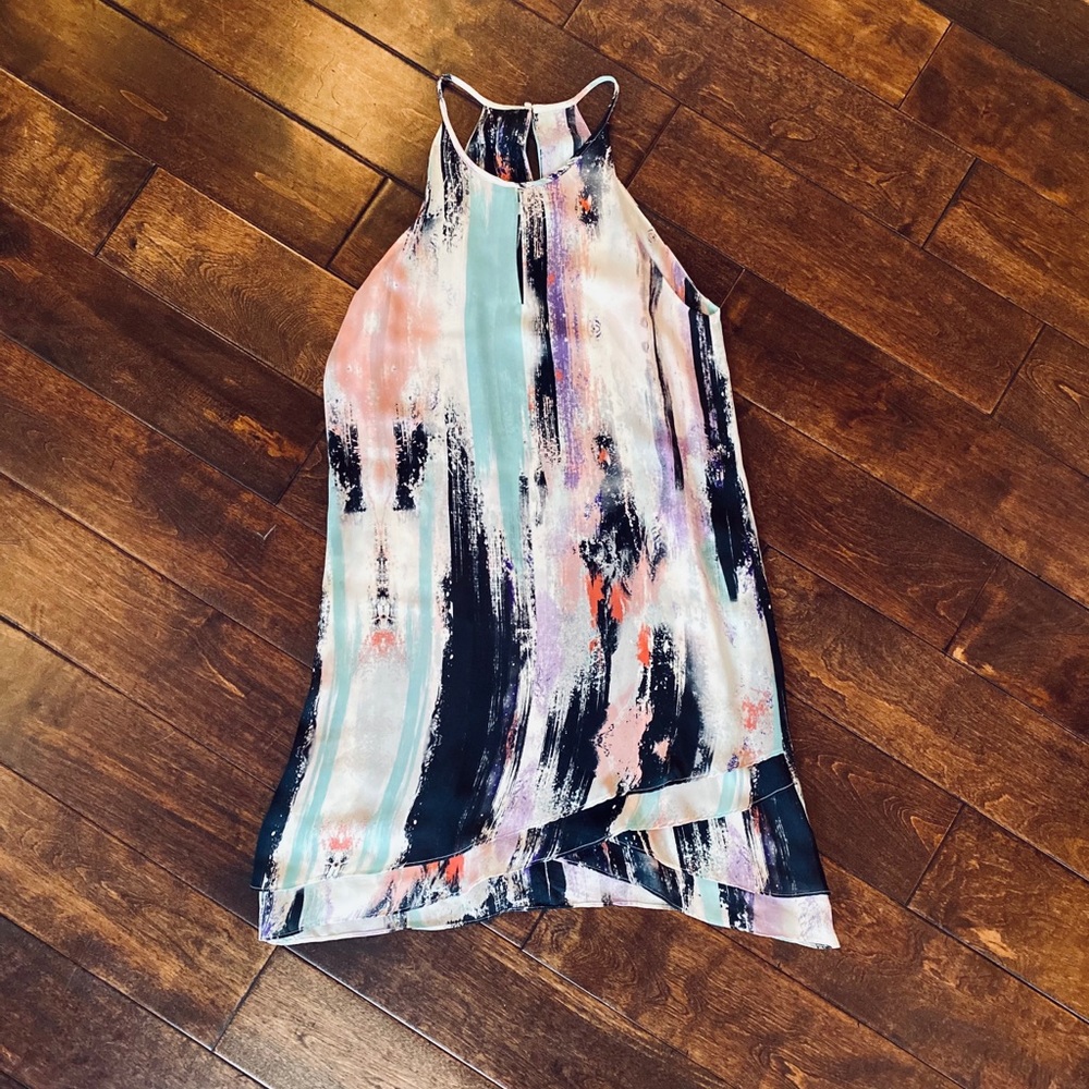 Parker Abstract Print Mini Dress - Black, White, Pink - Picture 4 of 5